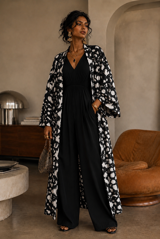 Midnight Bloom Kimono with matching scarf