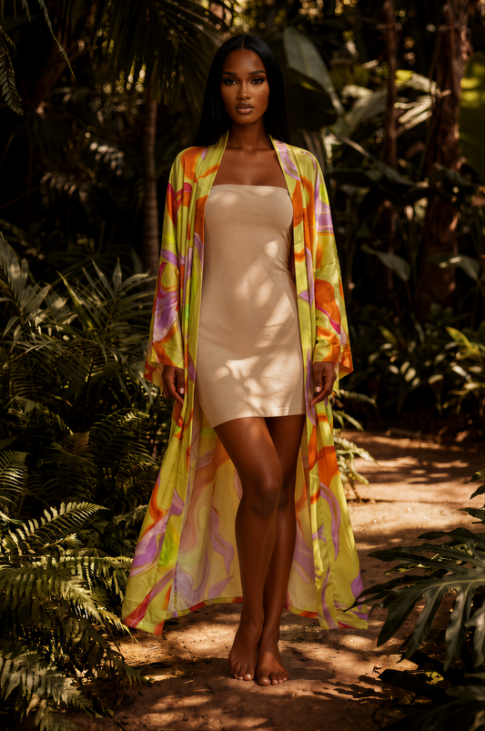 Keylime Swirl Kimono with matching scarf