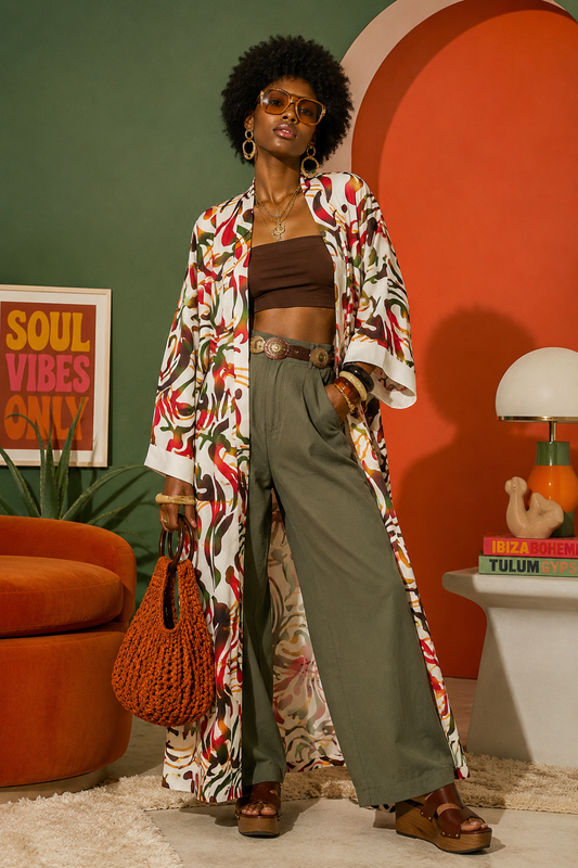 Autumn Brushstroke Kimono with matching scarf