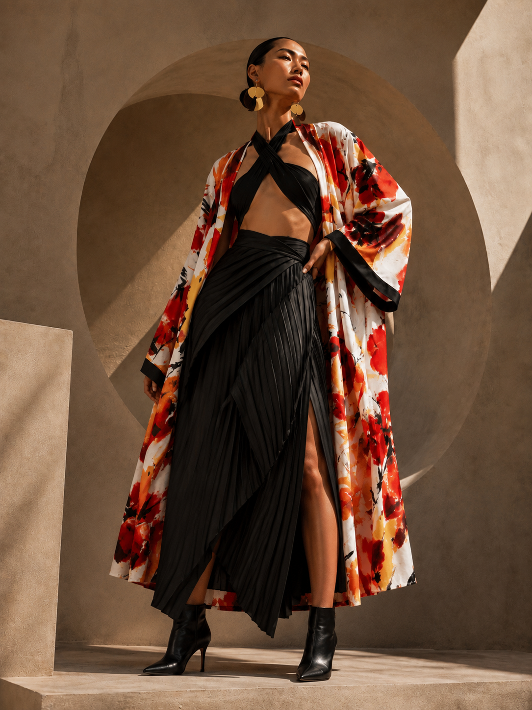Sunset Canvas Kimono with matching scarf