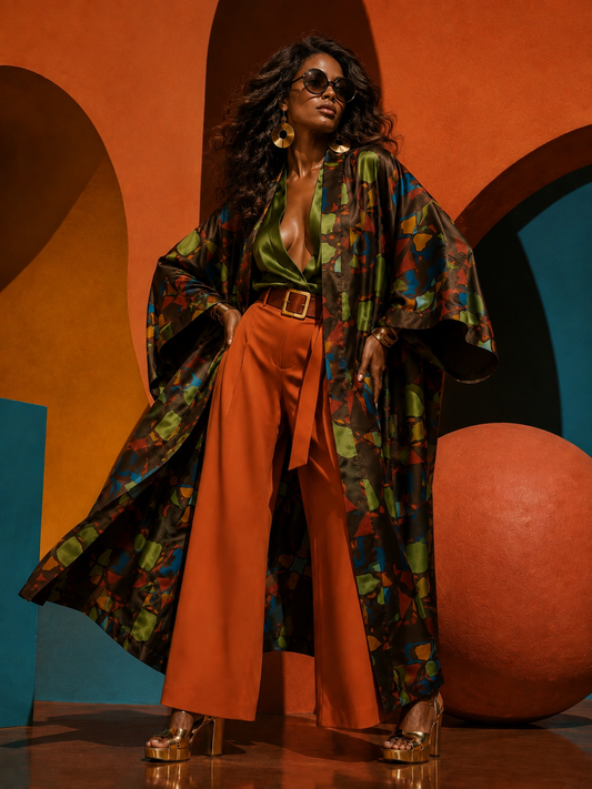 Earth Mosaic Kimono with matching scarf