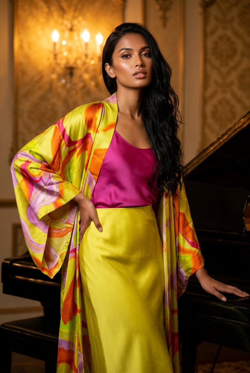 Keylime Swirl Kimono with matching scarf