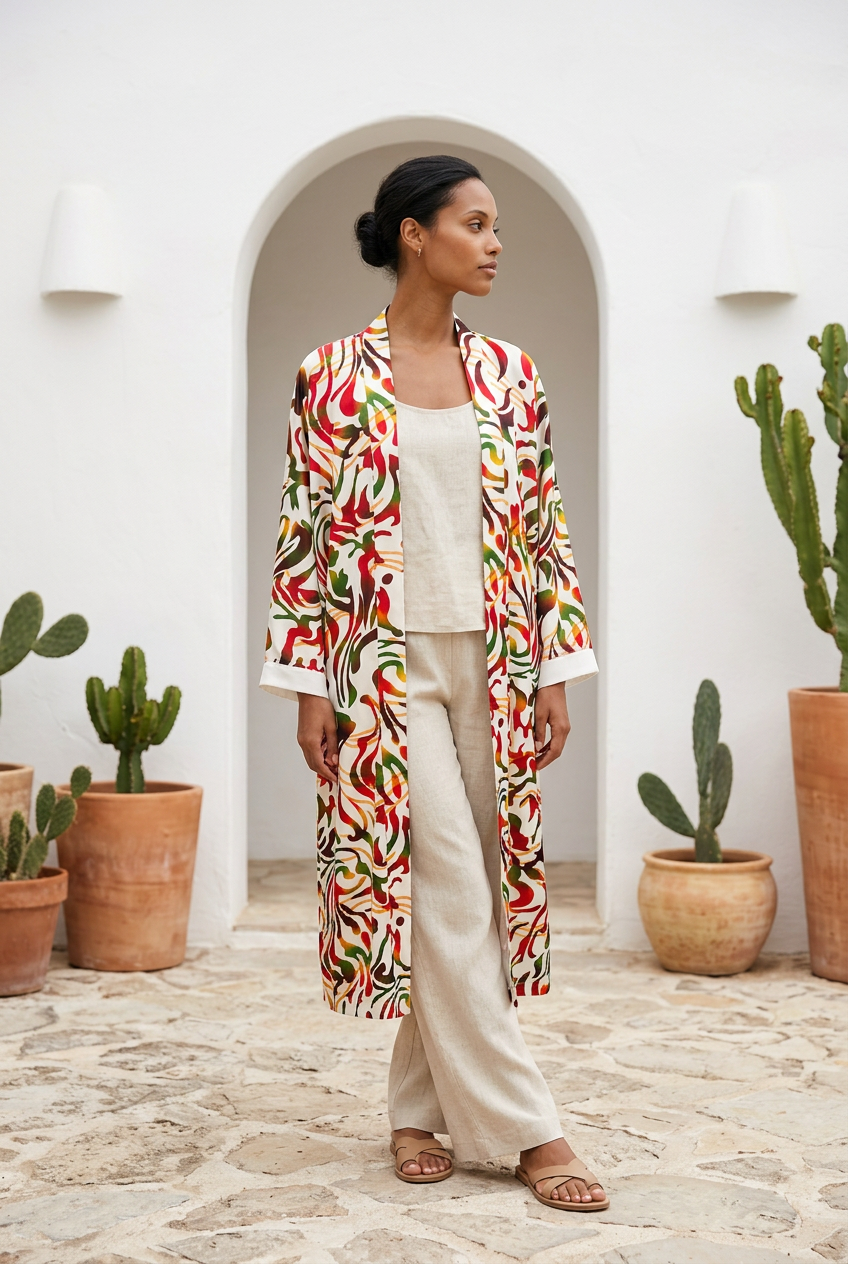 Autumn Brushstroke Kimono with matching scarf
