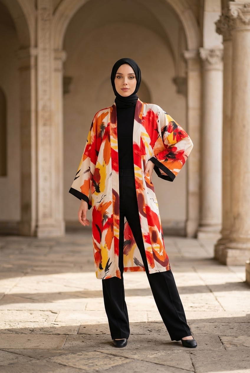Sunset Canvas Kimono with matching scarf